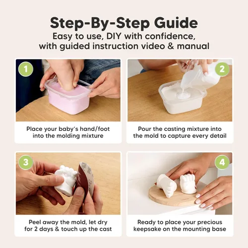 Vista 8 de KeaBabies Kit de Moldeado para Bebés, Molde de Manos y Pies, Kit de Moldeado de Mano para Recién Nacidos 3D y Elegante Base de Madera, Moldes