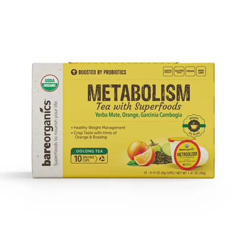 Vista 2 de BareOrganics TÉ METABOLISMO (Orgánico) con Superalimentos y Probióticos (Compatible con Keurig® K-Cup®) 60CT