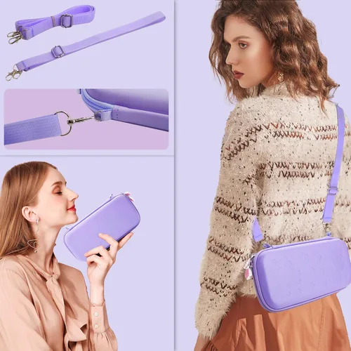 Vista 7 de FUNDIARY Purple Sakura Carrying Case for Nintendo Switch Lite, Cute Portable Travel Bag for Switch Console Joncon & Accessories, Gift for Girls with