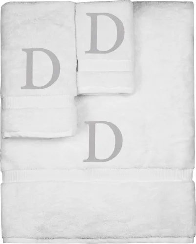 Vista 269 de Juego de toallas con monograma, regalo personalizado, juego de 3 - Letra de bloque dorada bordada en toalla - Extra absorbente 100% algodón turco