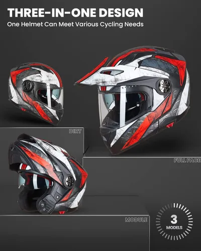 Vista 2 de ILM Motorcycle Full Face Modular ATV Helmet Three in One Snowmobile Casco with Pinlock Anti Fog Visor for Men Women DOT Model-909F