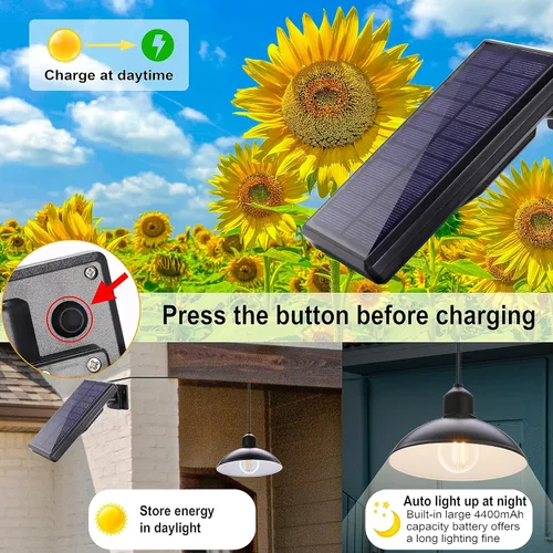 Vista 2 de Luces colgantes solares, paquete de 2, pantalla de metal para exteriores, panel solar ajustable, cable de 16.4 pies, impermeable IP65