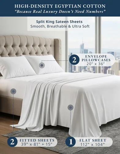 Vista 390 de LANE LINEN - Sábanas individual 100% algodón egipcio suave, cómodo y grueso de calidad de hotel, costuras reforzadas totalmente elásticas, sin