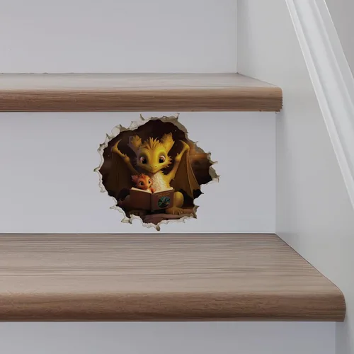 Vista 5 de Adhesivo de pared con agujero de ratón en 3D para padres e hijos con diseño de dragón