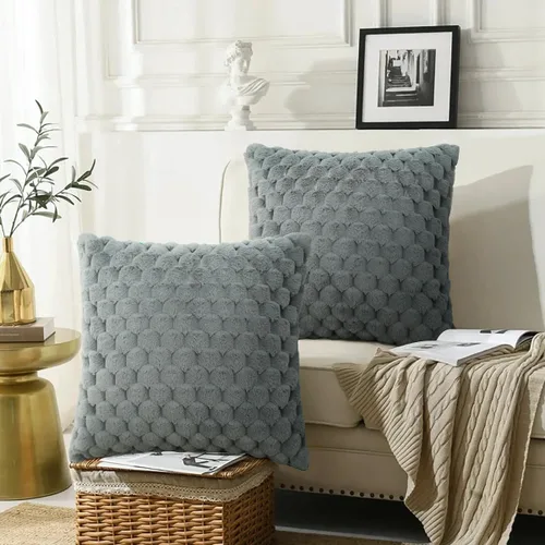 Vista 8 de Merrycolor Juego de 2 fundas de almohada de piel sintética de 18 x 18 pulgadas, fundas de almohada suaves y esponjosas de color gris, fundas
