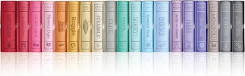 WS Game Company Colección de 19 juegos de mesa vintage para estanterías que incluyen Scrabble, Monopoly, Clue, Yahtzee, Battleship, Chess, Candy