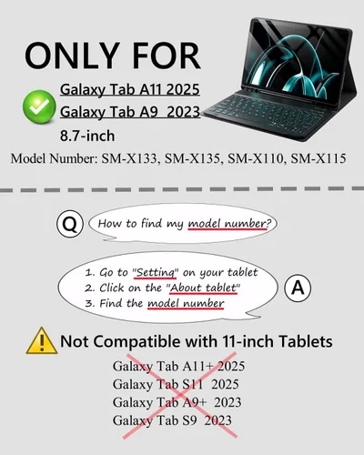 Vista 2 de Funda de teclado para Tab A9 de 8.7 pulgadas con teclado Samsung Galaxy Tab A9-2023 (SM-X110/SM-X115) Funda para tableta con teclado mágico