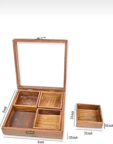 Vista 3 de Zubaida Nauticals Caja de madera Masala Estante de especias Tarro de especias Masala Dabba Caja de especias multiusos Contenedor para cocina
