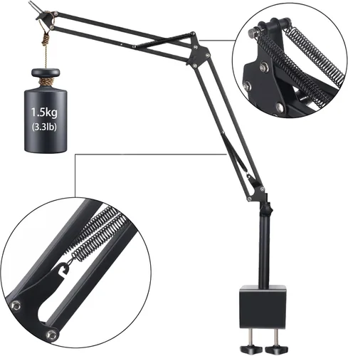 Vista 5 de Soporte de Micrófono con Brazo Articulado para Blue Yeti HyperX QuadCast SoloCast Yeti Nano Snowball SM7B Q2U Fifine K669B y Otros Micrófonos