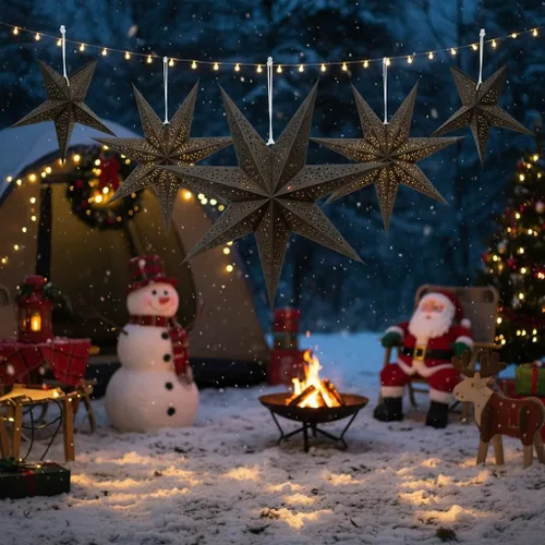 Vista 4 de 3 linternas de papel con estrellas de Navidad, 3D colgantes, estrellas de papel negro de 20 pulgadas, para Navidad, carnaval, boda, graduación