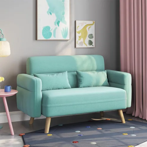 Vista 3 de Yaheetech Sofá Loveseat de Tela Moderna Pequeño de 46", Sofá de 2 Plazas de Mediados de Siglo con Almohadas Lumbares, Patas de Madera Maciza