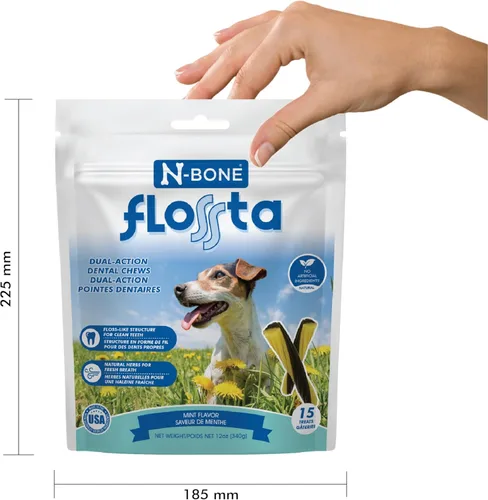 Vista 4 de N-Bone FLOSSta - Masticables dentales de doble acción sabor menta, bolsa de 6.4 onzas
