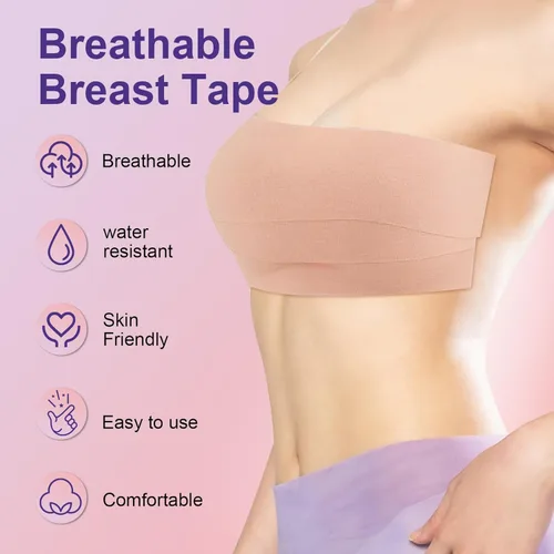 Vista 5 de Kit de cinta adhesiva para senos Boobytape para levantamiento de senos con 1 cinta corporal, 2 pétalos de pecho de silicona, 12 calcomanías