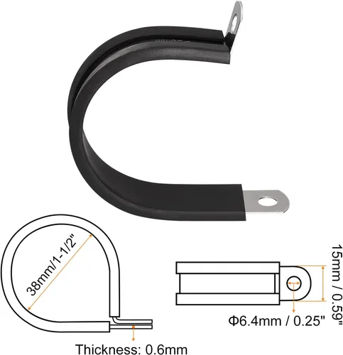 Vista 2 de uxcell Abrazadera de tubo de acero inoxidable en forma de R de 1-1/2 pulgadas (1.496 in) con aislamiento acolchado de goma