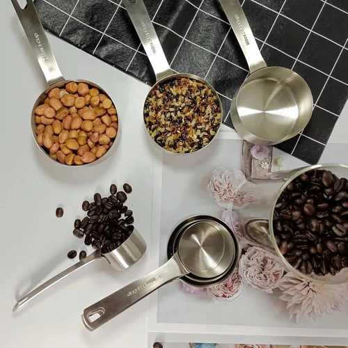Vista 4 de Juego de Tazas Medidoras Hotsyang, Tazas Medidoras de Acero Inoxidable 18/8 para Seco y Líquido, Tazas de Medición de Metal con Tabla de Conversión