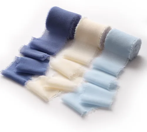 Vista 17 de DORIS HOME Cinta de gasa azul bebé para ramo de flores, cinta de tela de 2 pulgadas x 21 yardas para envolver regalos, cinta deshilachada hecha a