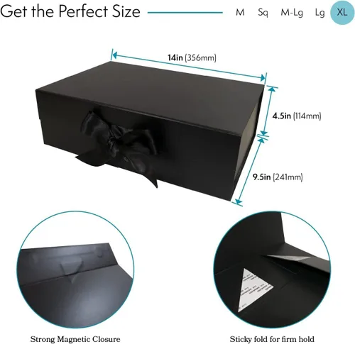 Vista 5 de PACK2PACK Caja de regalo plegable de alta calidad con cinta de dominadas, caja plegable con cierre magnético, bodas, despedidas de soltera, regalos
