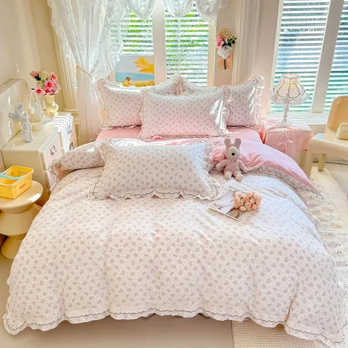 Vista 49 de Shabby Chic - Juego de funda de edredón floral, tamaño individual, 3 piezas, 100% algodón, estética, funda de edredón y 2 fundas de almohada, suave