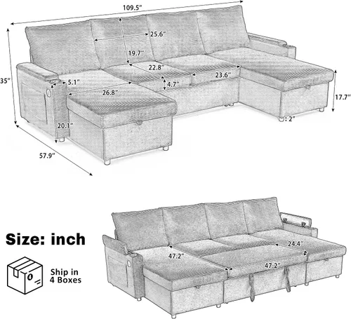 Vista 3 de JIVOIT Sofá modular modular de 93.7 pulgadas con otomana móvil, moderno en forma de U, sofá cama en forma de L con reposabrazos de almacenamiento