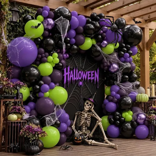 Kit de arco de guirnalda de globos negros y morados, doble relleno, globos morados y negros, arco de globos verde lima y lavanda para bodas Negro