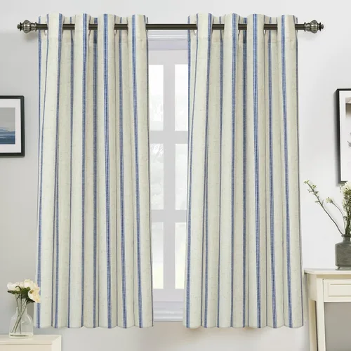 Vista 20 de DriftAway Cortinas opacas de mezcla de lino de 84 pulgadas de largo para dormitorio, cortinas de lino con estampado de rayas verticales