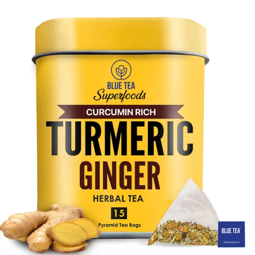 Vista 20 de BLUE TEA - Té de cúrcuma - Ashwagandha - 15 unidades - Bolsa de té a base de plantas Rico en curcumina - Mezcla de hierbas Té de hierbas - Sin