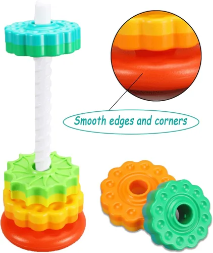 Vista 6 de Juguetes de apilamiento giratorios para bebés, anillos de apilamiento de plástico ABS con diseño de arco iris de colores para bebés de 6 a 12 meses