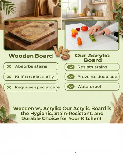 Vista 6 de Tabla de cortar acrílica con borde de mostrador – Pequeña (30 x 40 cm / 12" x 16") Tabla de cortar de cocina transparente sin contenedor, duradera