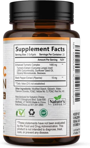 Vista 9 de Complejo de suplemento de curcumina de cúrcuma, extracto de pimienta negra BioPerine, curcuminoides de absorción avanzada para el apoyo articular