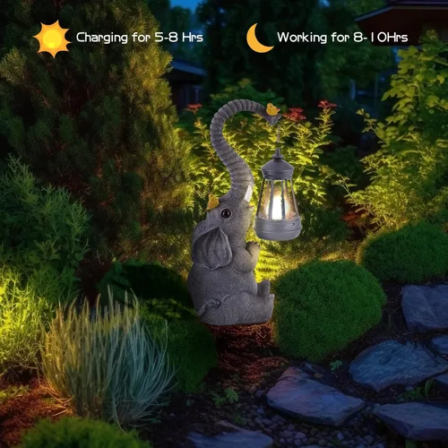 Vista 4 de ILLUMINEW Luces de Estatuas de Elefante de Decoración Solar para Jardín Exterior, Elefante de la Suerte Regalos Únicos de Cumpleaños de Mamá