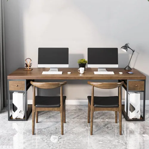 Vista 3 de Escritorio de computadora de madera maciza de doble asiento, 2.0 in, estación de trabajo de lectura, escritura, mesa de juegos, fácil de montar