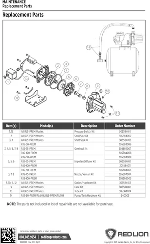 Vista 4 de Red Lion 305584008 Kit de revisión para bomba de chorro de pozo poco profundo RJS-100-PREM 1 HP, natural