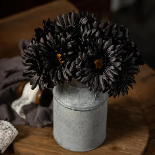 Vista 3 de TOPIA Margaritas africanas artificiales, margaritas africanas, flores de seda, gerberas artificiales, paquete de 10 unidades (negro)