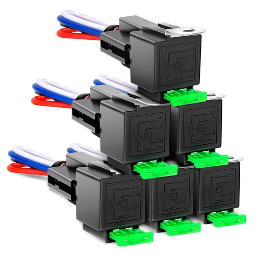 GOOACC Paquete de 6 Relé de Fusible de 30A Kit de Enchufe para Coche Camión 12V Juego de Arnés de Interruptor 4 Pines SPST Automotriz 14 AWG Cables