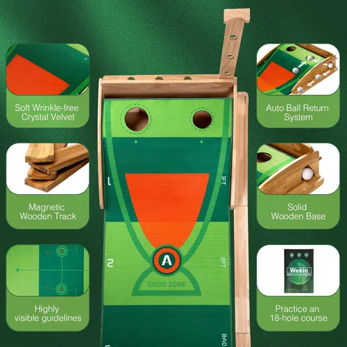 Vista 3 de Wekin Indoor Putting Green with Auto Ball Return,11 Foot Golf Practice Putting Mat,Ideal Training Putting Mat for Beginners & Advanced Players
