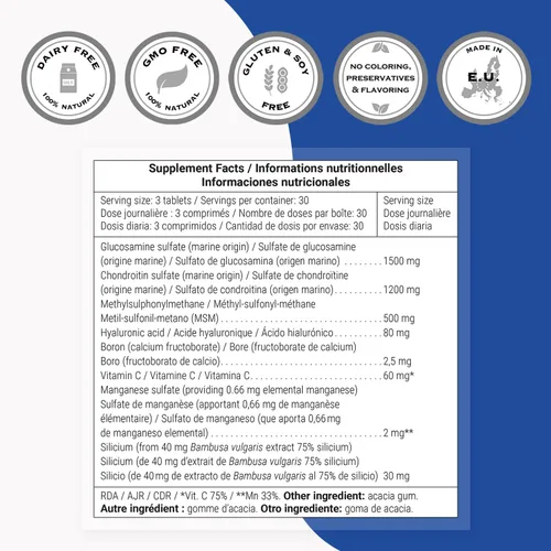 Vista 4 de Supersmart - Fórmula de apoyo articular - con glucosamina, condroitina, ácido hialurónico y MSM Sin OMG y sin gluten - 90 tabletas