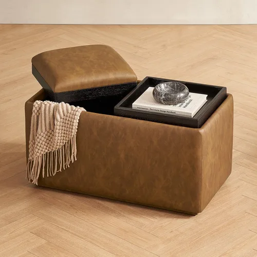 Vista 18 de mopio Levi - Banco de almacenamiento con bandeja reversible, mesa de café de almacenamiento moderna, banco de dormitorio, otomana de mesa de café