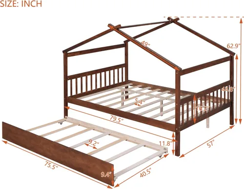 Vista 163 de Merax Cama de madera de tamaño individual con dos cajones, marco de cama de madera con techo para niños, adolescentes, niños o niñas, gris