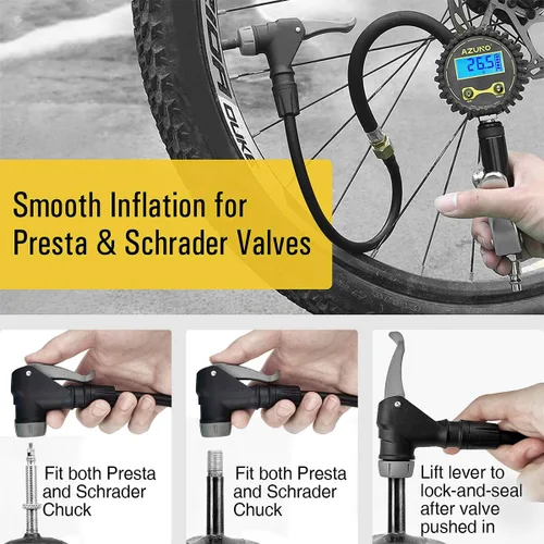 Vista 4 de AZUNO Bike Tire Inflator with Pressure Gauge, New Upgrade Presta Valve Adapter for Air Compressor, Presta Valve Air Chuck, Universal Presta and