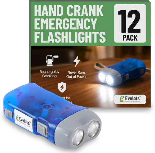 Vista 7 de Evelots - Linternas de emergencia con manivela - 4 unidades - para camping, hogar, automóvil - Luces LED brillantes dobles - Ideal para senderismo