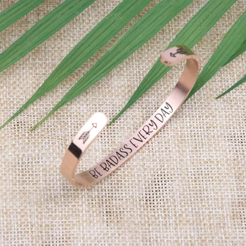 Vista 5 de JoycuFF - Brazalete motivacional para mujer, de acero inoxidable, abierto y grabado