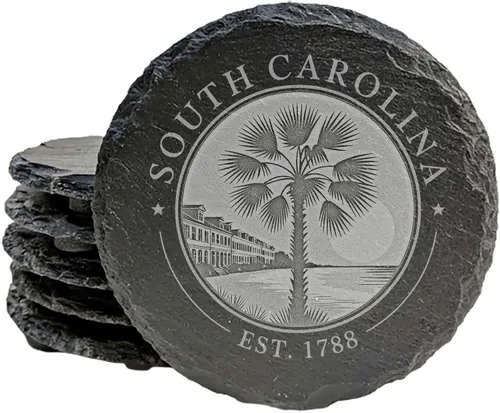 Vista 18 de Rustic Slate Coasters Set of 4 - South Carolina Design with Flower for Holidays, Birthdays, Housewarming - 4" Round or Square - Made in Oregon, USA