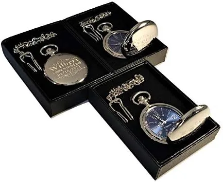 Vista 5 de Reloj de bolsillo personalizado, reloj de bolsillo personalizado grabado como regalo. Incluye caja, cadena de acero inoxidable y grabado.