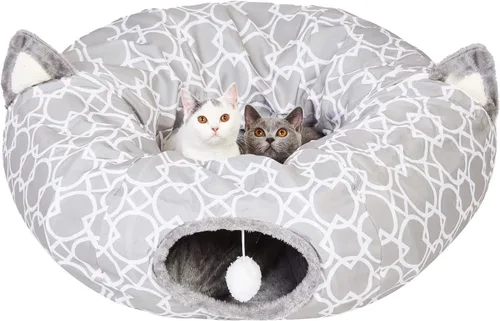 Vista 8 de LUCKITTY - Cama de túnel geométrico para gatos bajo el árbol de Navidad Oxford para exteriores con interior de felpa, túnel colapsable con bolas