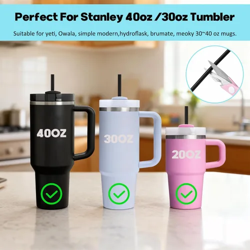 Vista 4 de 200 popotes desechables negros para vasos de 40 onzas, pajitas extralargas desechables para vaso Stanley Cup de 30 onzas y 40 onzas, popote envuelto