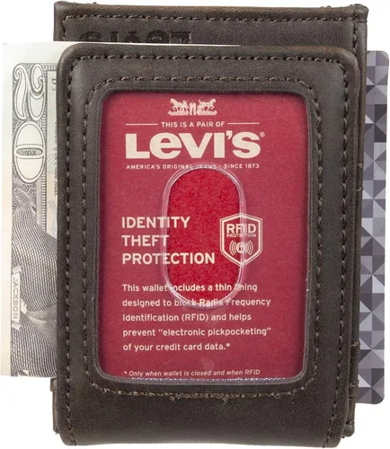 Vista 4 de Levis Billetera magnética RFID con bolsillo frontal para hombre con ventana de identificación ranuras para tarjetas de crédito talla única