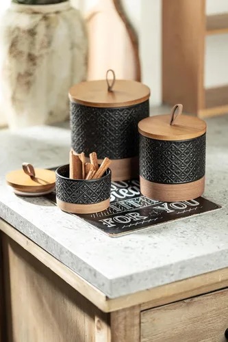 Vista 7 de Miamolo Mini tarros de cerámica con tapa hermética, recipiente de café, recipiente de almacenamiento de alimentos de cocina con tapa para bolsa