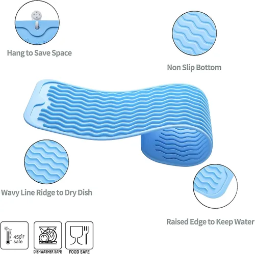 Vista 99 de MicoYang Alfombrilla de Silicona para Secar Platos de Múltiples Usos, Fácil de Limpiar, Ecológica, Alfombrilla de Silicona Resistente al Calor