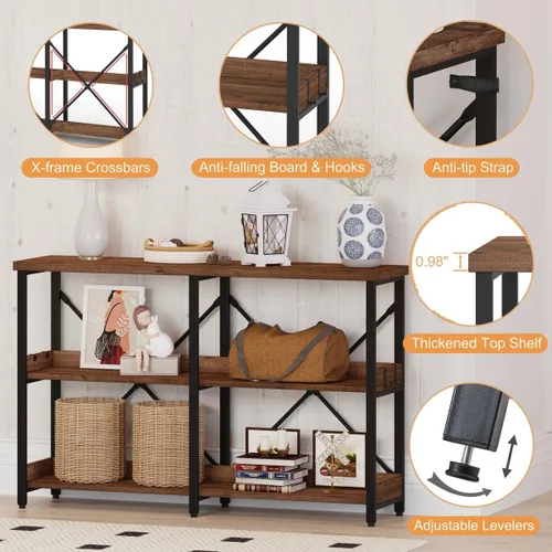 Vista 4 de BON AUGURE Mesa de sofá de 3 niveles detrás del sofá y carrito de bar para el hogar, juego de muebles de madera y metal para sala de estar, cocina