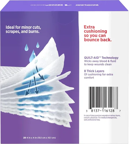 Vista 5 de Band-Aid Almohadillas de gasa cuadradas estériles para el cuidado de los cojines absorbentes de la marca para la protección de primeros auxilios